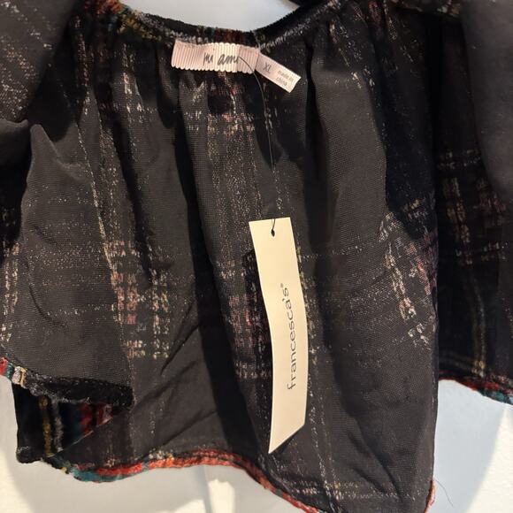 NWT Tartan Plaid Peplum Top Sz XL Black Red Velvet Open Back Puff Sleeve Preppy - Picture 6 of 16